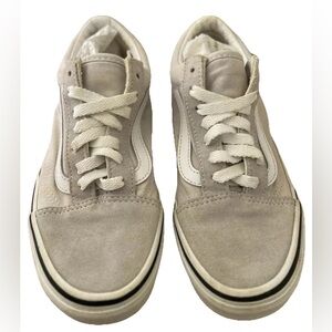 Vans Off White And Gray Canvas Suede Lace Up Shoes Men’s 5 Womans 6.5